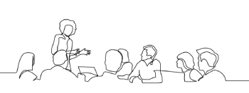 dessin d'une réunion avec une personne debout